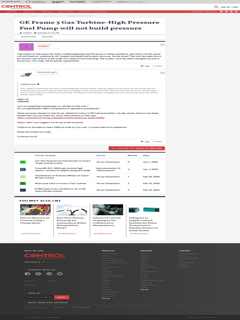 GE Frame 5 Gas TurbineHigh Pressure Fuel Pump Will Not Build Pressure Automation & Control