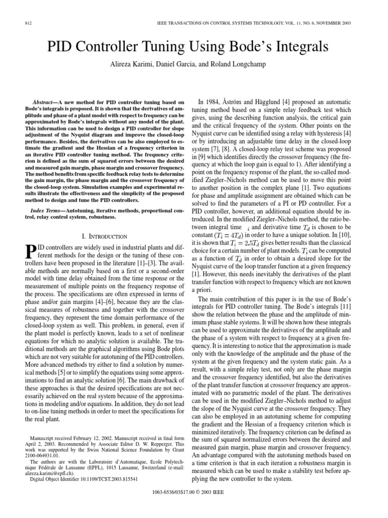 Karimi A.-PID Controller Tuning Using Bode's Integrals PDF | PDF ...