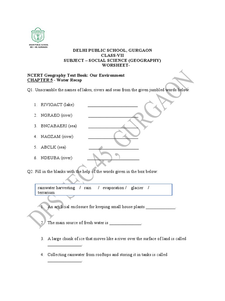 Water Worksheet | PDF