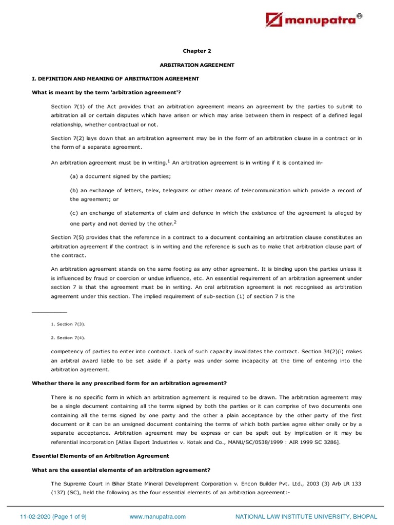 Arbitration and ADR Chapter 2 Arbitration AgreemCHAPTER2COM945461 | PDF ...