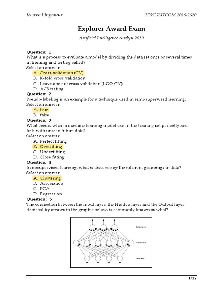Explorer Award Exam: IA Pour L'ingénieur 3DNI ISITCOM 2019-2020 | PDF ...