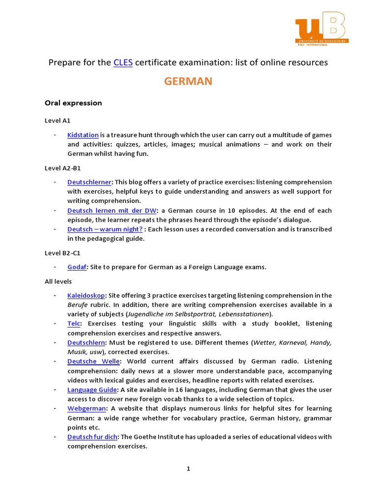 CLES B1 Exam Preparation Resources | PDF | Communication | Applied ...