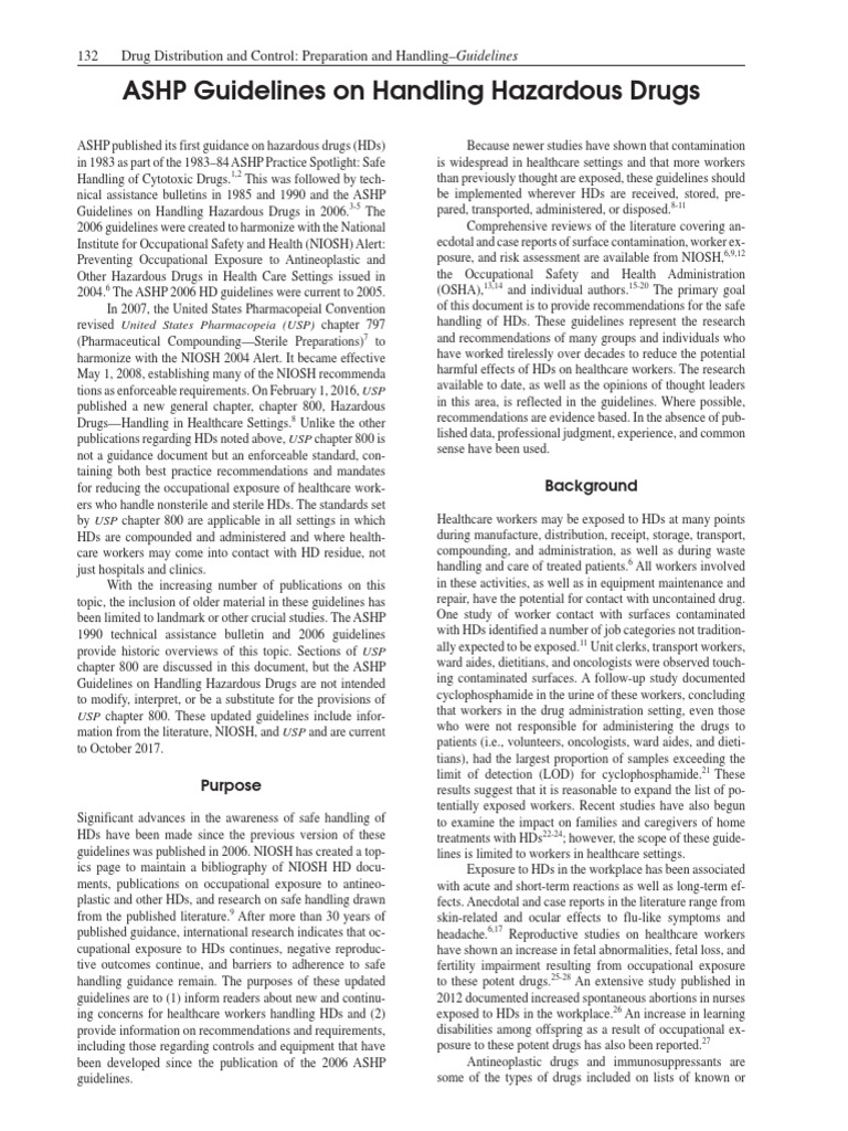 ASHP Guidelines On Handling Hazardous Drugs 132 Drug Distribution and Control Preparation and