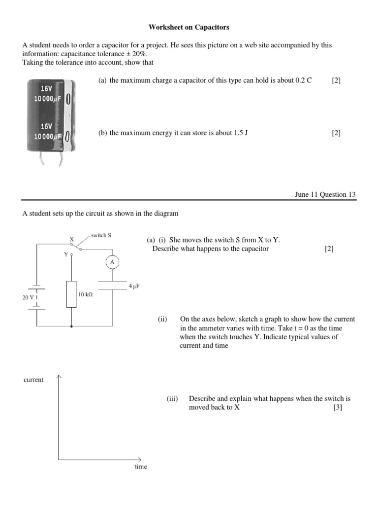 Worksheet On Capacitors PDF Capacitor Electrical Network