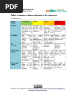 Rubric To Assess A Video Assignment in The Classroom: OER Project Based Learning For English in Secondary School