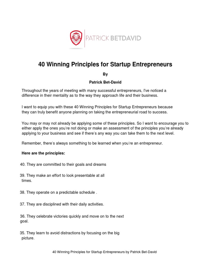 40 Principles for Startup Success | PDF | Startup Company | Small ...