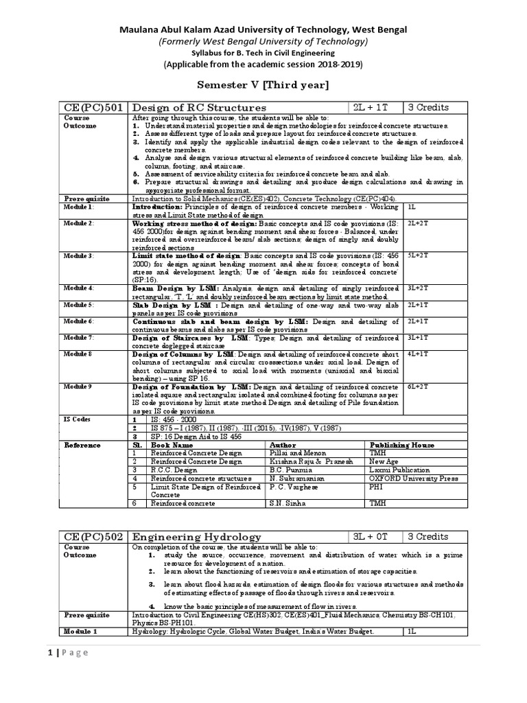Bt 5th Sem Syllabus Pdf Pdf Sewage Treatment Structural Analysis