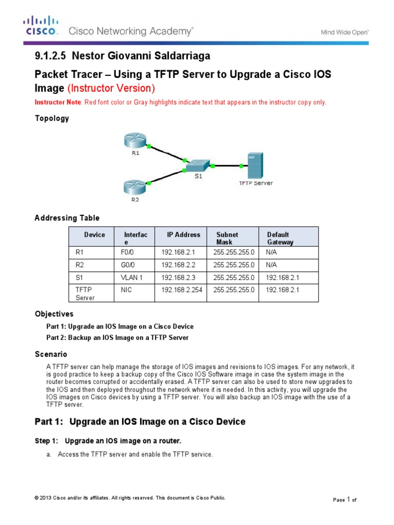 9.1.2.5 Packet Tracer - Using A TFTP Server To Upgrade A Cisco IOS ...