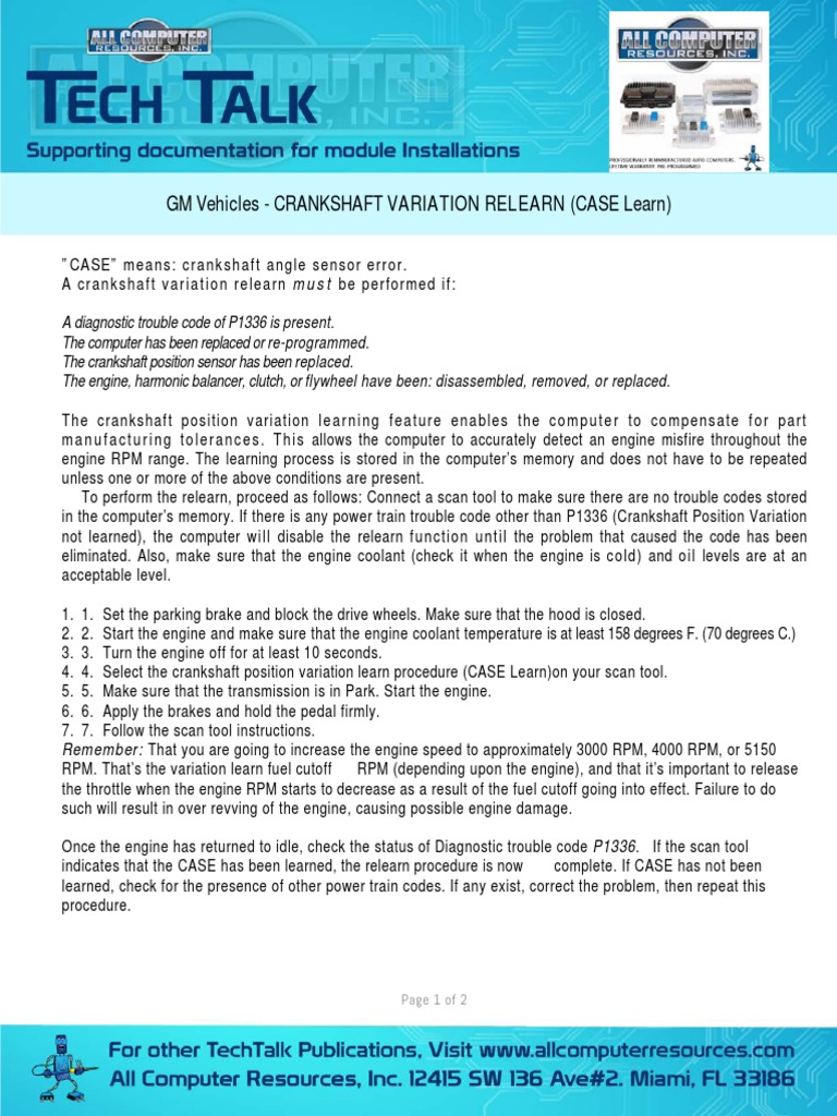 GM Vehicles Crankshaft Variation Relearn (Case Learn) Download Free