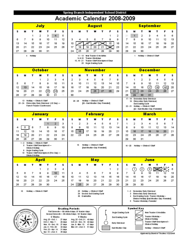 2008-2009 School Calendar | PDF | Students | Academic Term