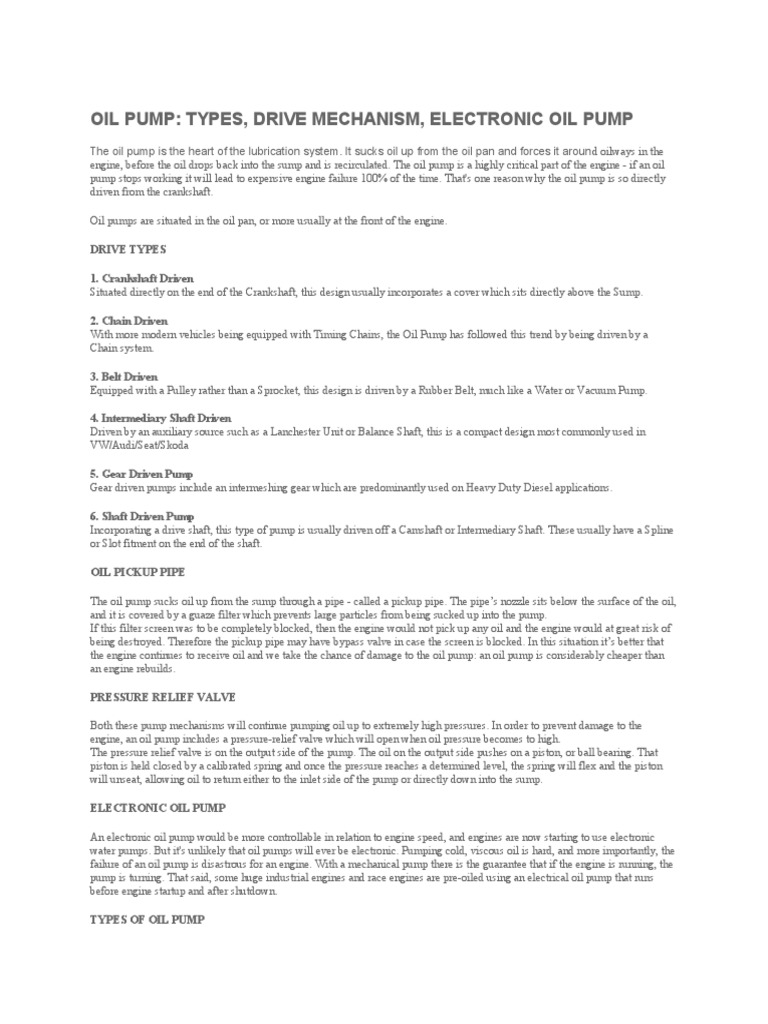 Oil Pump Types Drive Mechanism Electronic Oil Pump Pdf Pump Gear