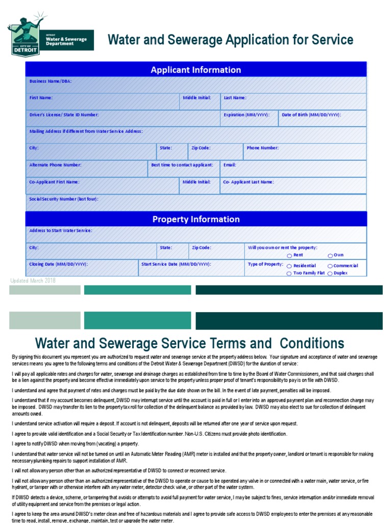 Water & Sewer Service Application Form | PDF | Identity Document | Landlord
