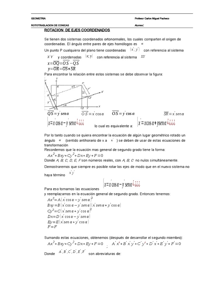Rotacion de Ejes Coordenados PDF Valores propios y vectores propios