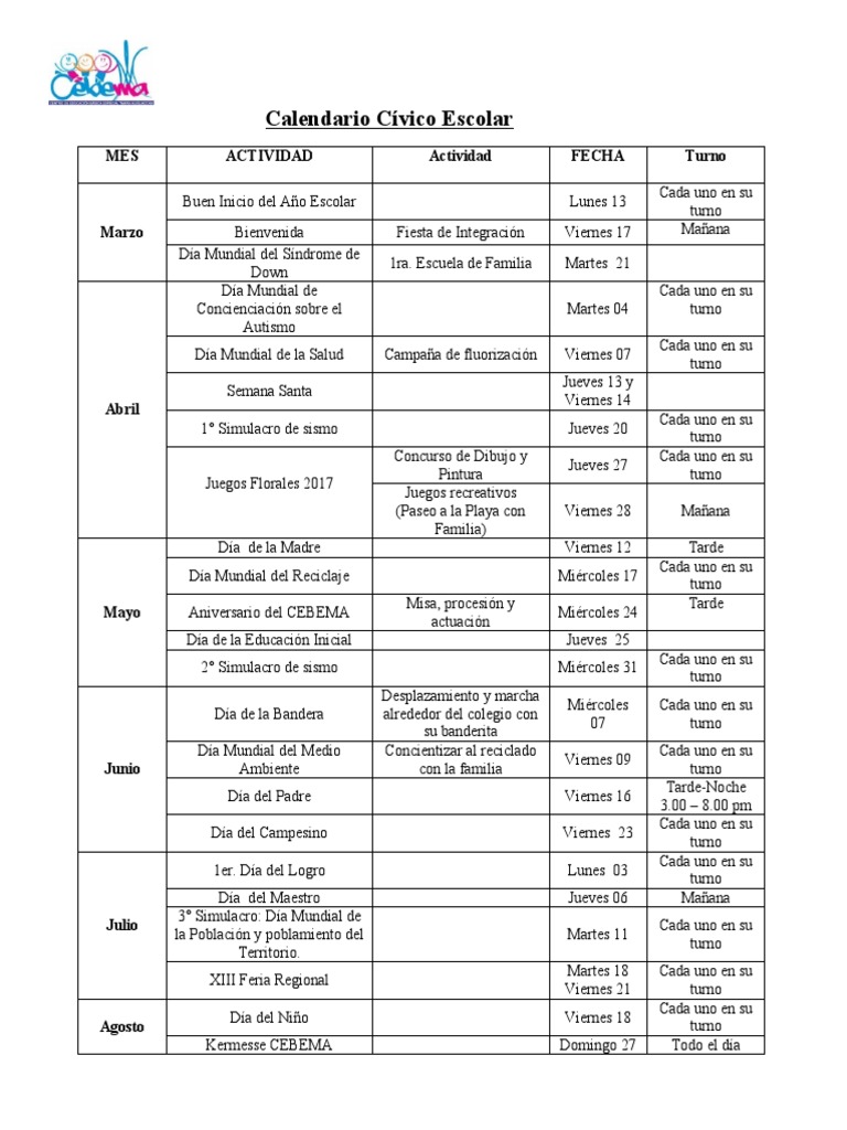 Calendario Cívico Escolar | PDF | Enseñando y aprendiendo
