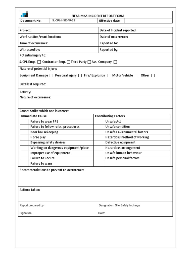 Near Miss Incident Report Form | PDF | Social Science | Computers