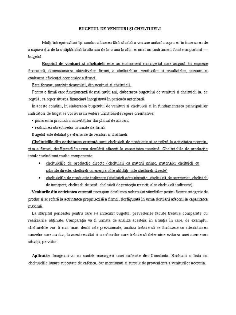 Fisa Documentare - Bugetul de Venituri ŞI Cheltuieli - Ec, Aplicata | PDF