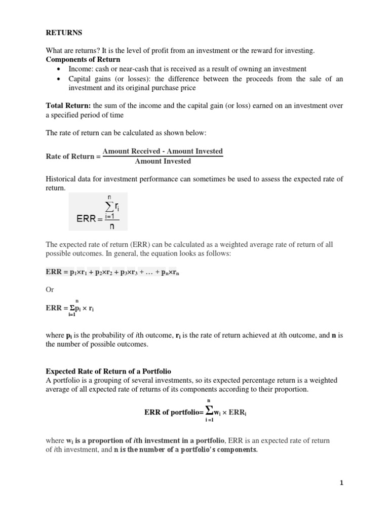 Risk and Return Calculations in Finance | PDF | Beta (Finance ...