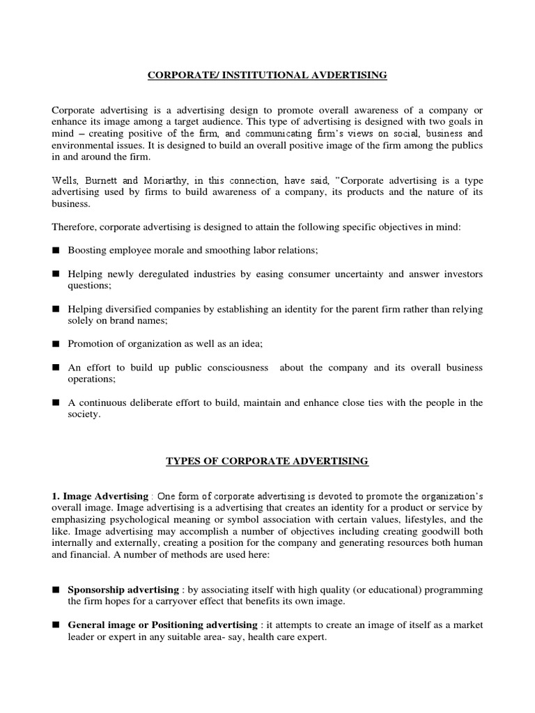 Corporate/ Institutional Avdertising | PDF | Advertising | Brand