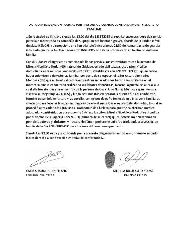 Acta de Intervención por Violencia Familiar | PDF | Ciencias sociales ...