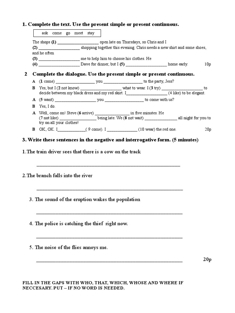 Present Simple vs Continuous Exercises | PDF | Language Arts & Discipline