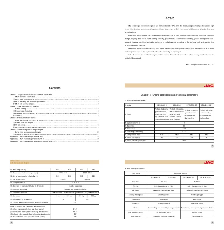 JAC 2.8L Diesel Engine Manual | PDF | Diesel Engine | Engines