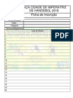 Ficha de Inscrição Taça Cidade de Imperatriz de Handebol