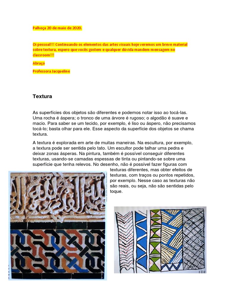Exploração de Texturas nas Artes Visuais | PDF