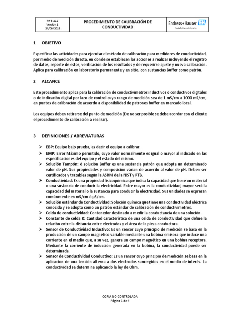 Calibración de Conductividad: Procedimiento | PDF | Calibración ...