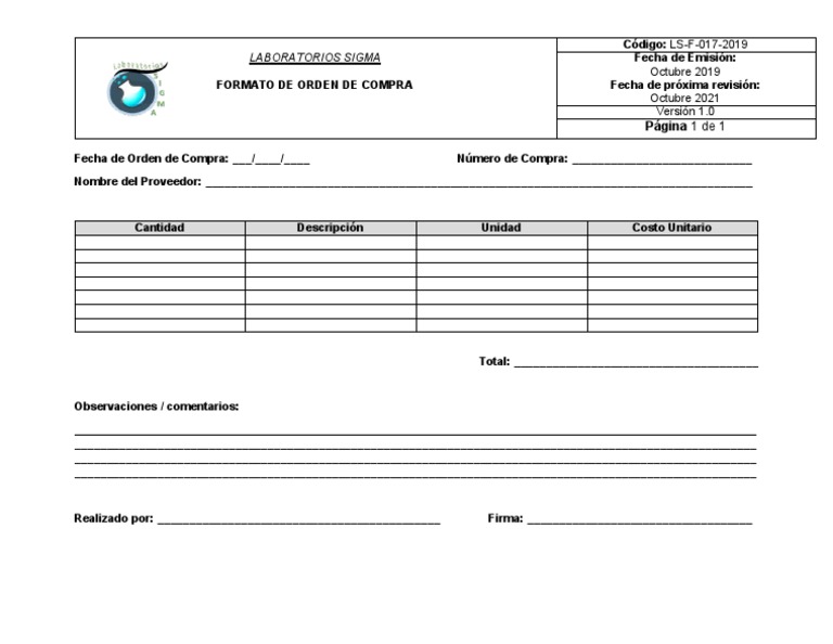 Formato de Orden de Compra | PDF