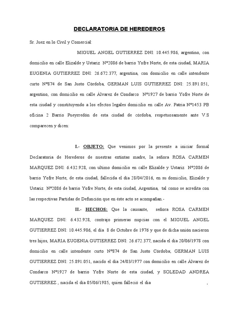 Declaratoria de Herederos | PDF | Información del gobierno