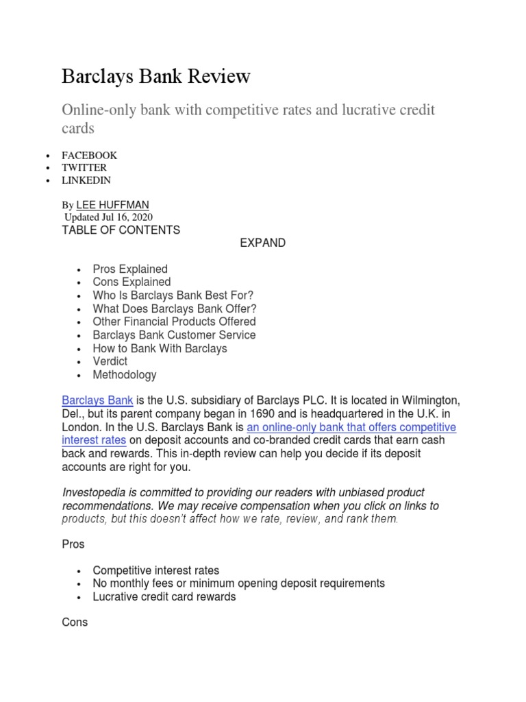Barclays Bank Review | PDF | Transaction Account | Certificate Of Deposit