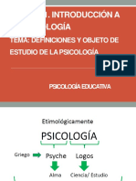 Tema. Definiciones y Objeto de Estudio de La Psicología