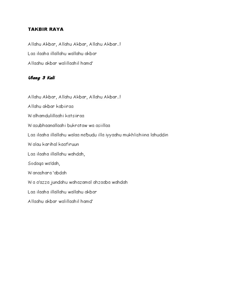 Lirik Takbir Raya Aidilfitri | PDF