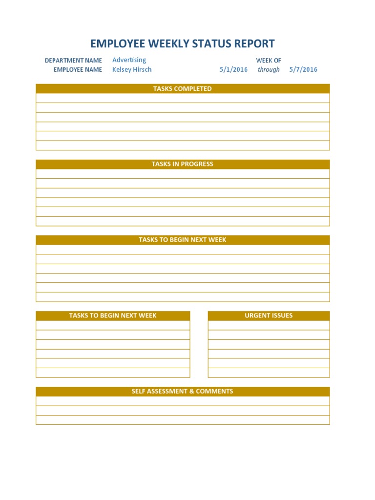 Employee Weekly Status Report Template | PDF