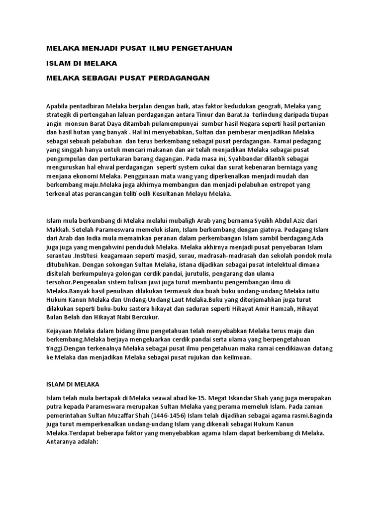 Melaka Menjadi Pusat Ilmu Pengetahuan Pdf