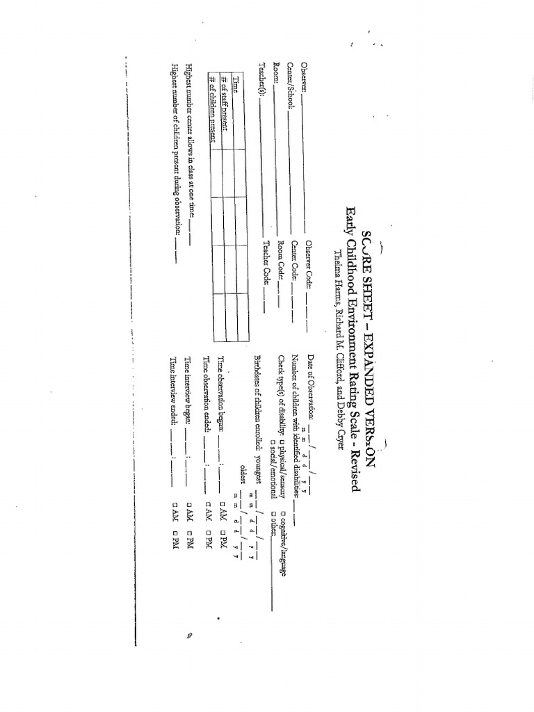 ECERS Scoring Sheet PDF | PDF
