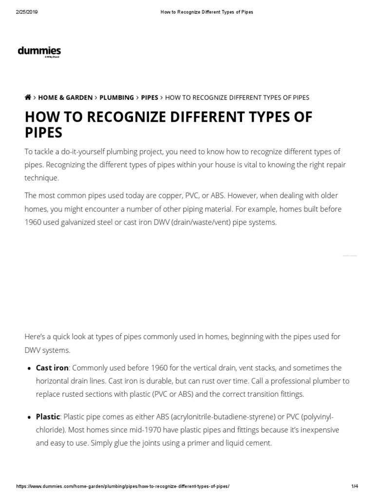 Types of Pipes for Plumbing Projects | PDF | Plumbing | Polyvinyl Chloride