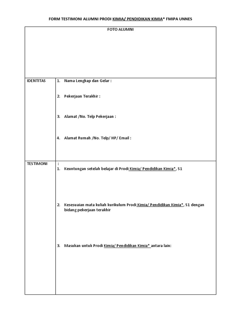 Form Testimoni Alumni | PDF | Karier & Perkembangan
