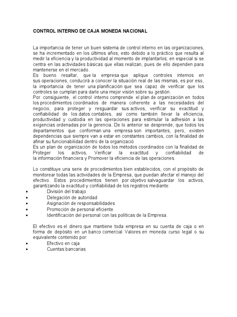 Control Interno de Caja Moneda Nacional | PDF | Efectivo | Contabilidad