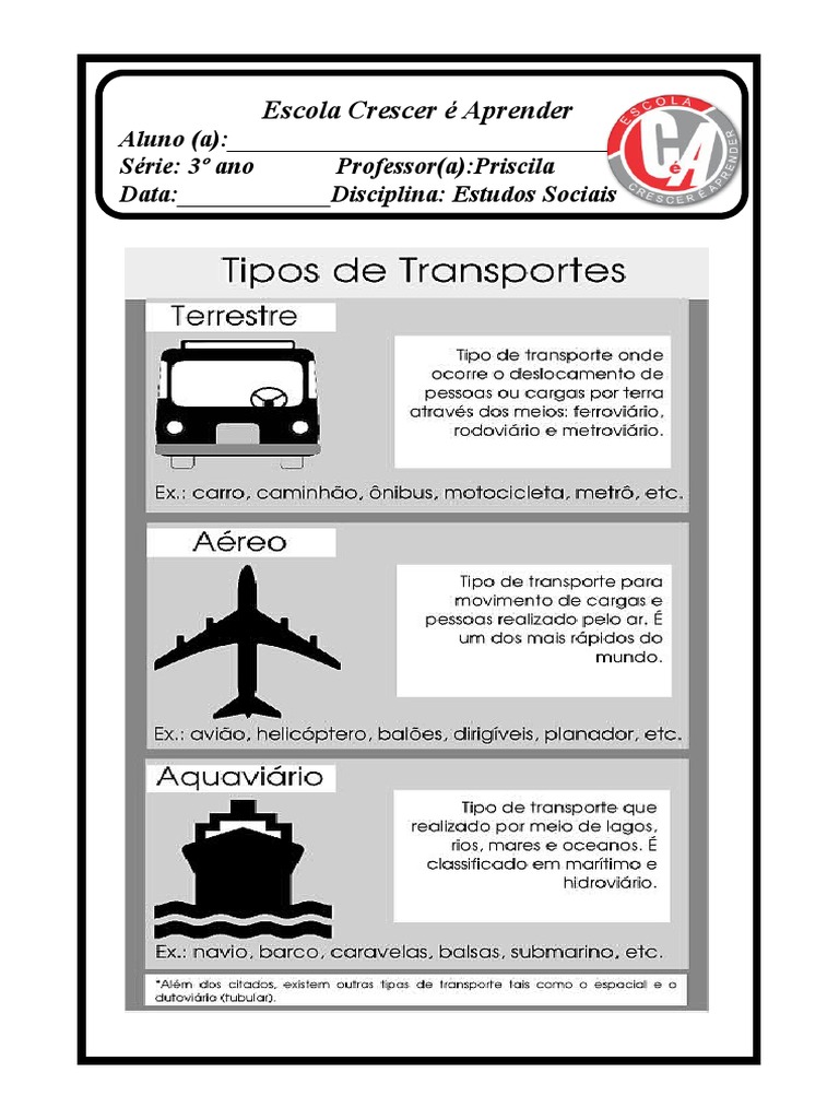Atividades 3º Ano Meios de Transporte | PDF | Transporte | Carro