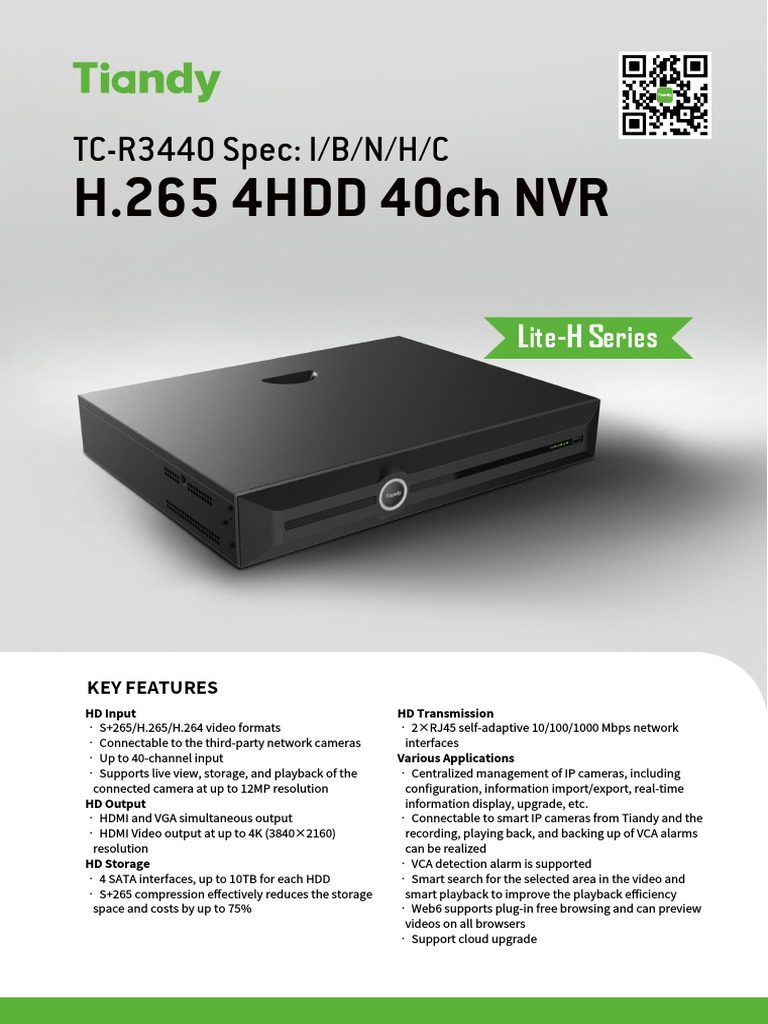 NVR (TC-R3440 Spec-I-B-N-H-C) SPEC | PDF | Hdmi | Video