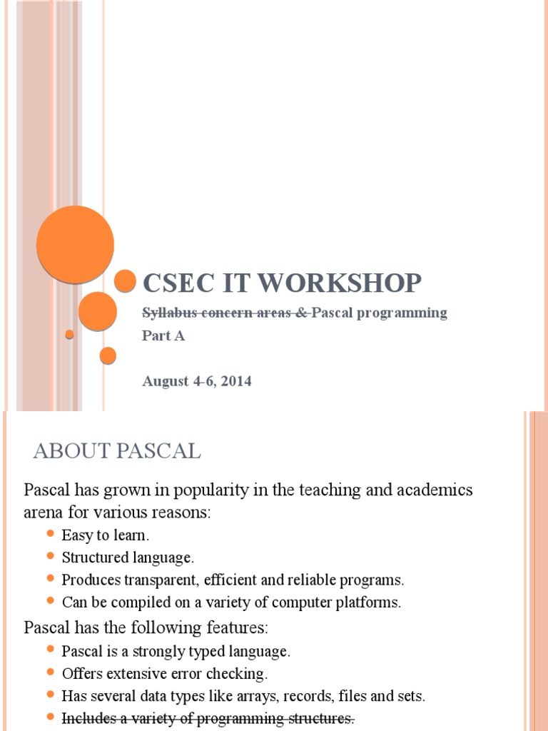 CSEC IT Workshop: Pascal Syllabus | PDF | Boolean Data Type | Computer ...
