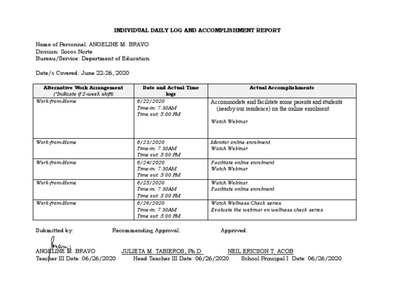 Daily Log and Accomplishments Report | PDF