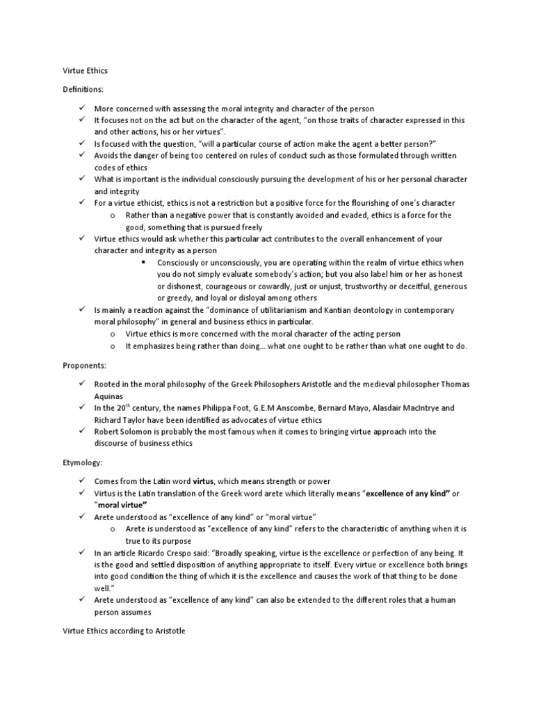 An In-Depth Exploration of Virtue Ethics According to Aristotle | PDF ...