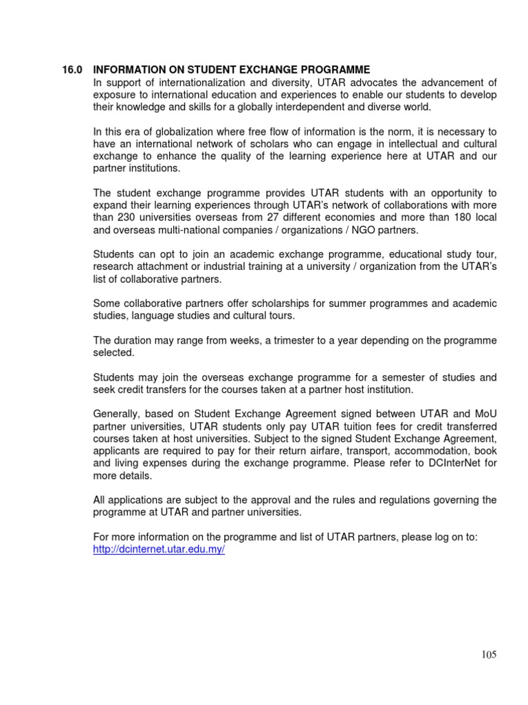 16.0 Information On Student Exchange Programme | PDF | University ...