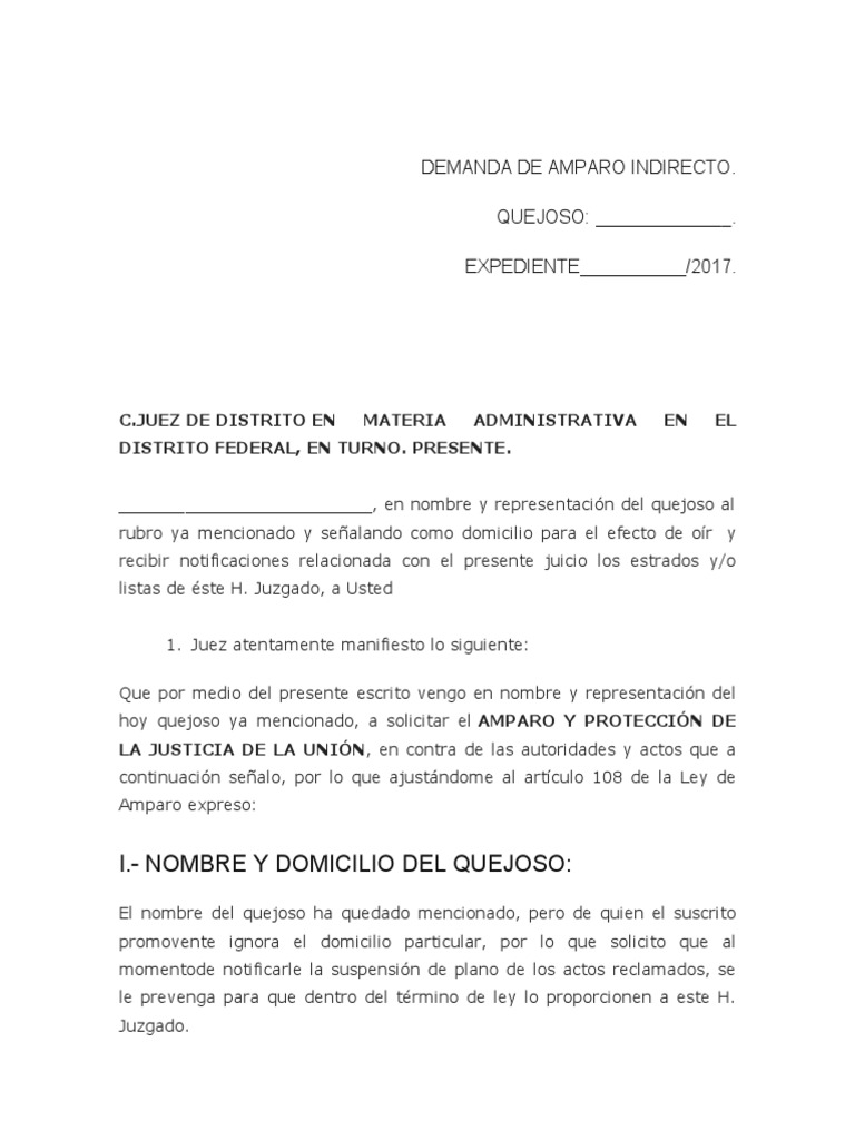 Demanda de Amparo Indirecto | PDF | Violación | Debido al proceso