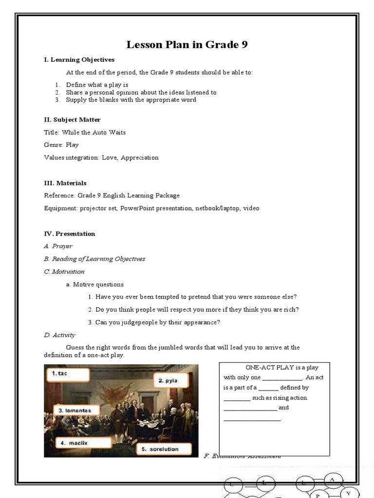 Grade 9 Lesson Plan: Play Analysis | PDF | Lesson Plan | Behavior ...