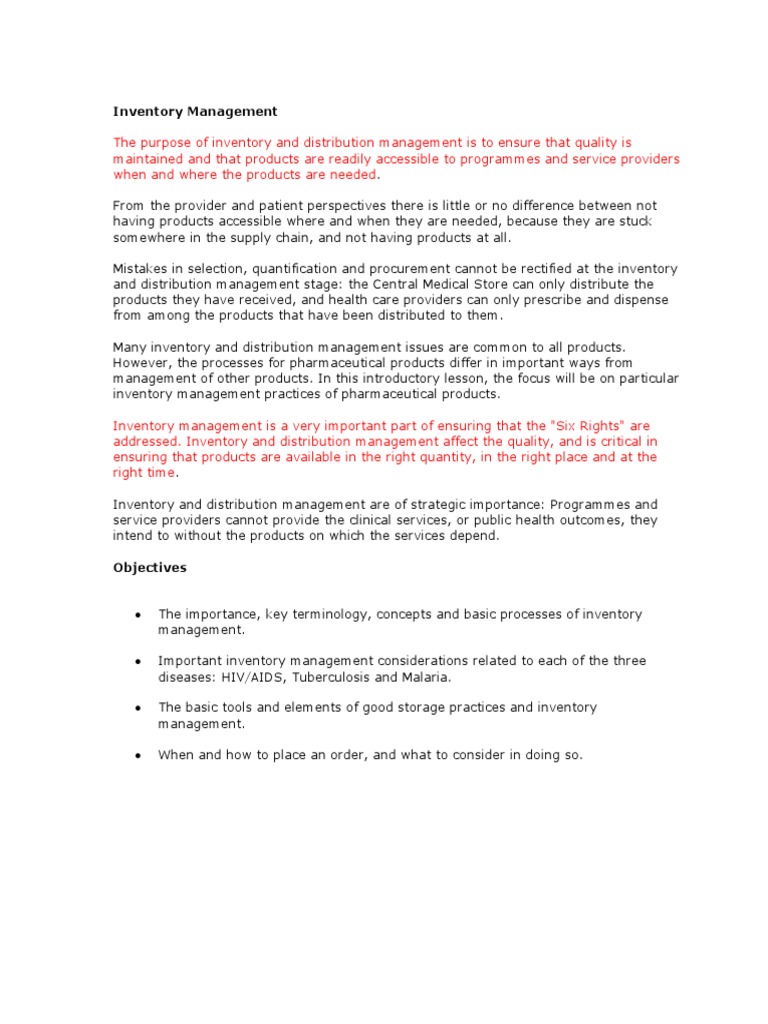 Class Notes 4 Pharmaceutical Supply Chain Management Inventory