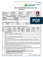 National Eligibility Cum Entrance Test (Ug) - 2019 Score Card