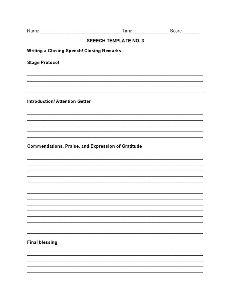 Speech Template No 3 Writing A Closing Speech Closing Remarks Stage